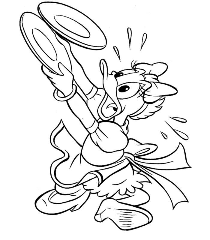 coloriage daisy jongle avec la vaiselle